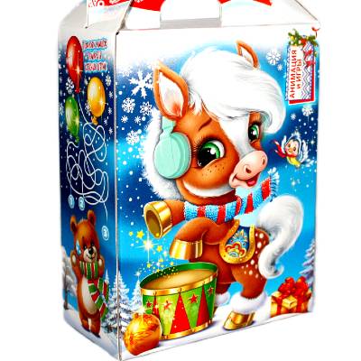 Сладкий новогодний подарок в картонной упаковке весом 820 грамм